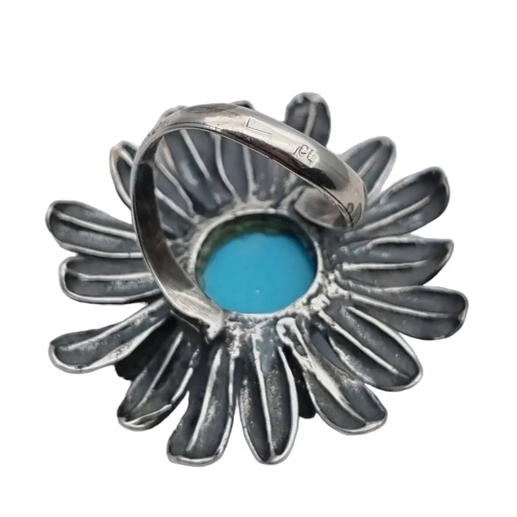Anillos mujer flor grande piedra azul anillo plata de ley vintage regalos