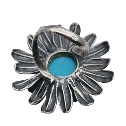 Anillos mujer flor grande piedra azul anillo plata de ley vintage regalos