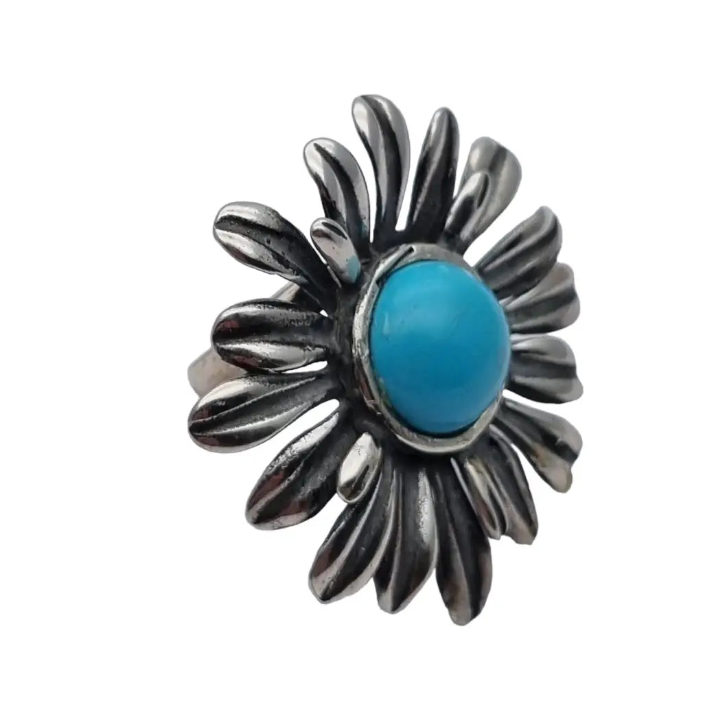 Anillos mujer flor grande piedra azul anillo plata de ley vintage regalos