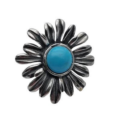 Anillos mujer flor grande piedra azul anillo plata de ley vintage regalos