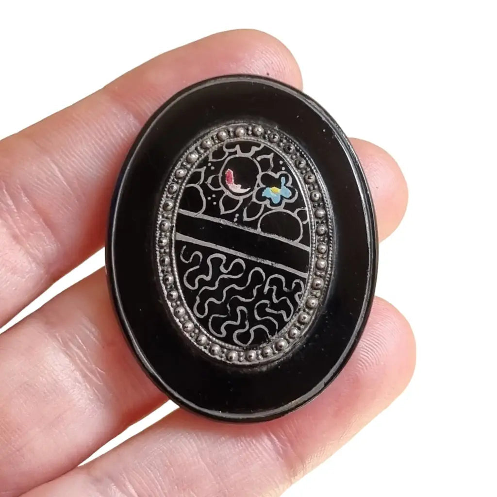 Broche victoriano colgante negro con incrustaciones joyería negra para mujer