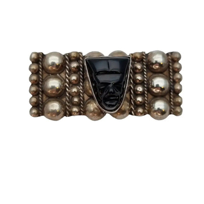 Vintage Made in Mexico broche con cara tallada en obsidiana Plata 925 Azteca
