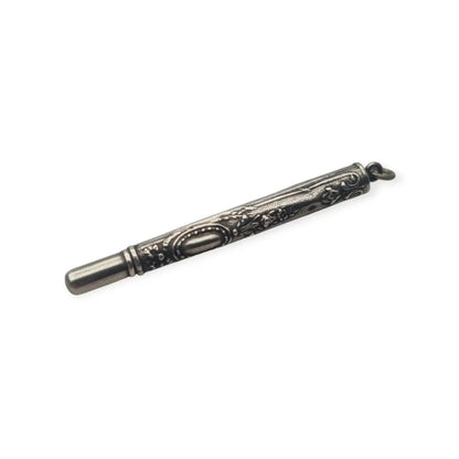 Antiguo plumín de plata grabada para chatelaine diseño floral victoriano circa