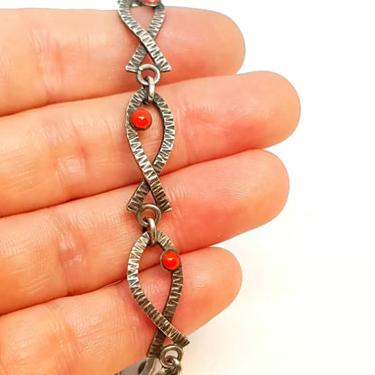 Pulsera vintage de plata Art Deco para mujer con pez esmaltado rojo