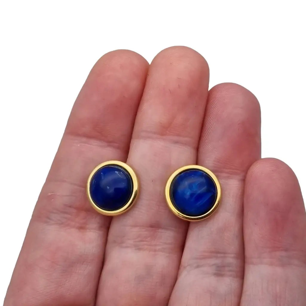 Pendientes de botón azul y oro laminado novedades los 80 NOS semental