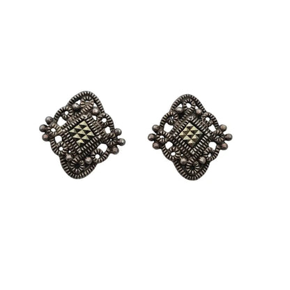 Pendientes de clip cuadrados Plata y marcasita para mujer Estilo Art Deco Circa