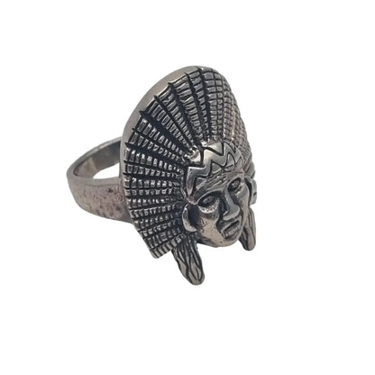 Anillo vintage de penacho indio plata 925 cabeza jefe regalo boho.