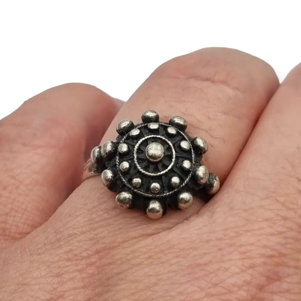 Anillo Botón Charro de Plata Joyería Vintage Verano Boho para mujer Años 70.