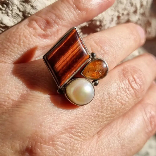 Anillo de plata boho con perla regalos para amantes del vintage piedras