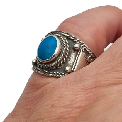 Anillo boho de plata y piedra azul anillos vintage para mujer 1980.