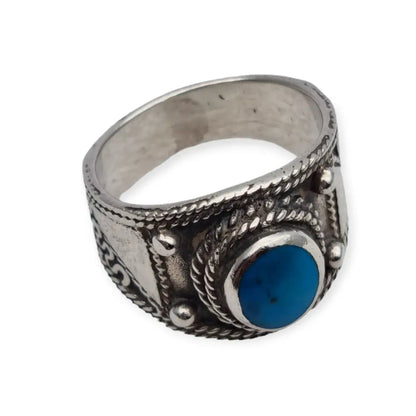 Anillo boho de plata y piedra azul anillos vintage para mujer 1980.