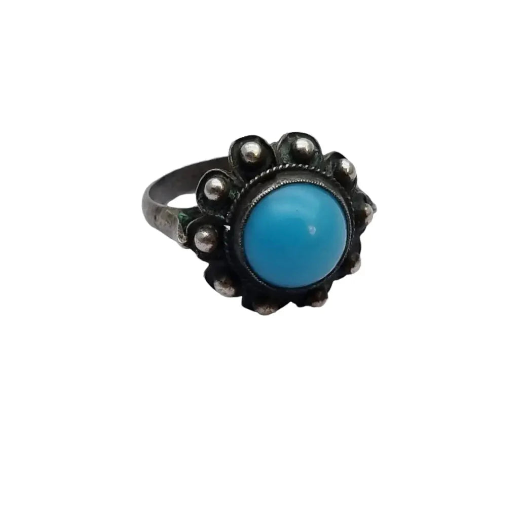 Anillo boho de plata ley y piedra azul estilo charro joyería verano