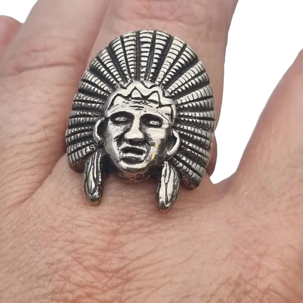 Anillo vintage de penacho indio plata 925 cabeza jefe regalo boho.