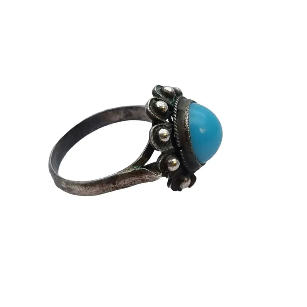 Anillo boho de plata ley y piedra azul estilo charro joyería verano