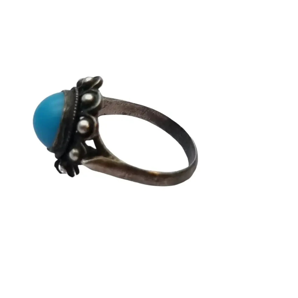 Anillo boho de plata ley y piedra azul estilo charro joyería verano