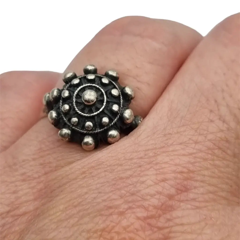 Anillo Botón Charro de Plata Joyería Vintage Verano Boho para mujer Años 70.