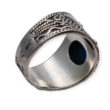 Anillo boho de plata y piedra azul anillos vintage para mujer 1980.