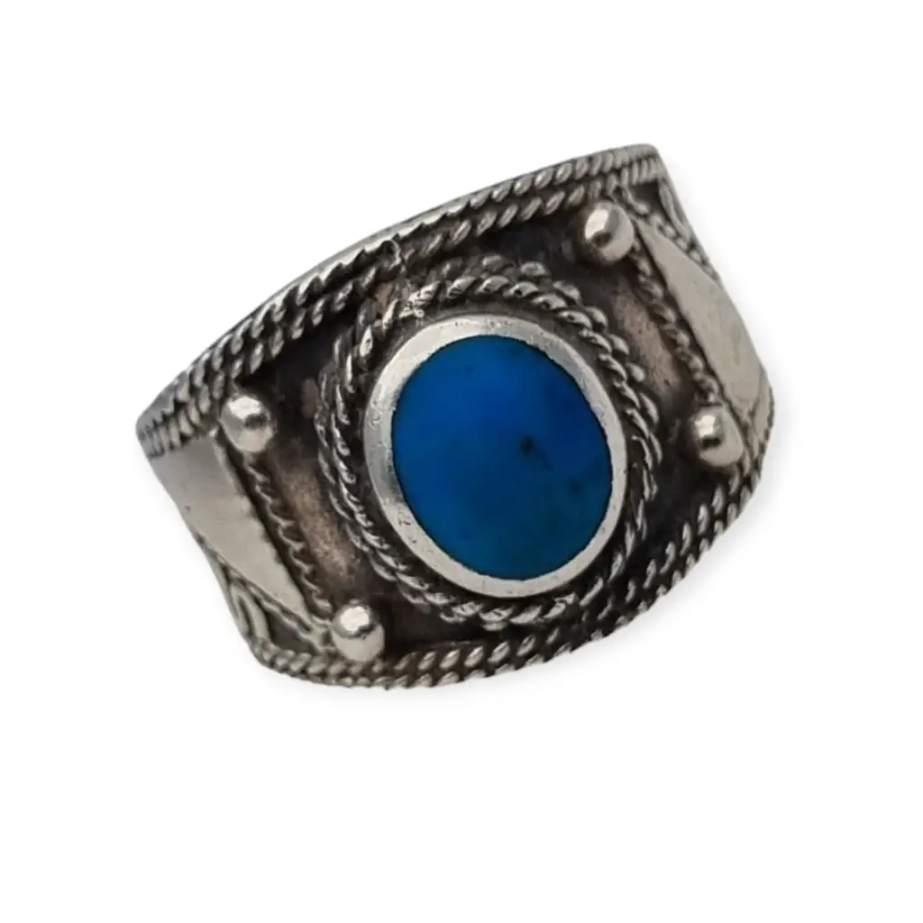 Anillo boho de plata y piedra azul anillos vintage para mujer 1980.