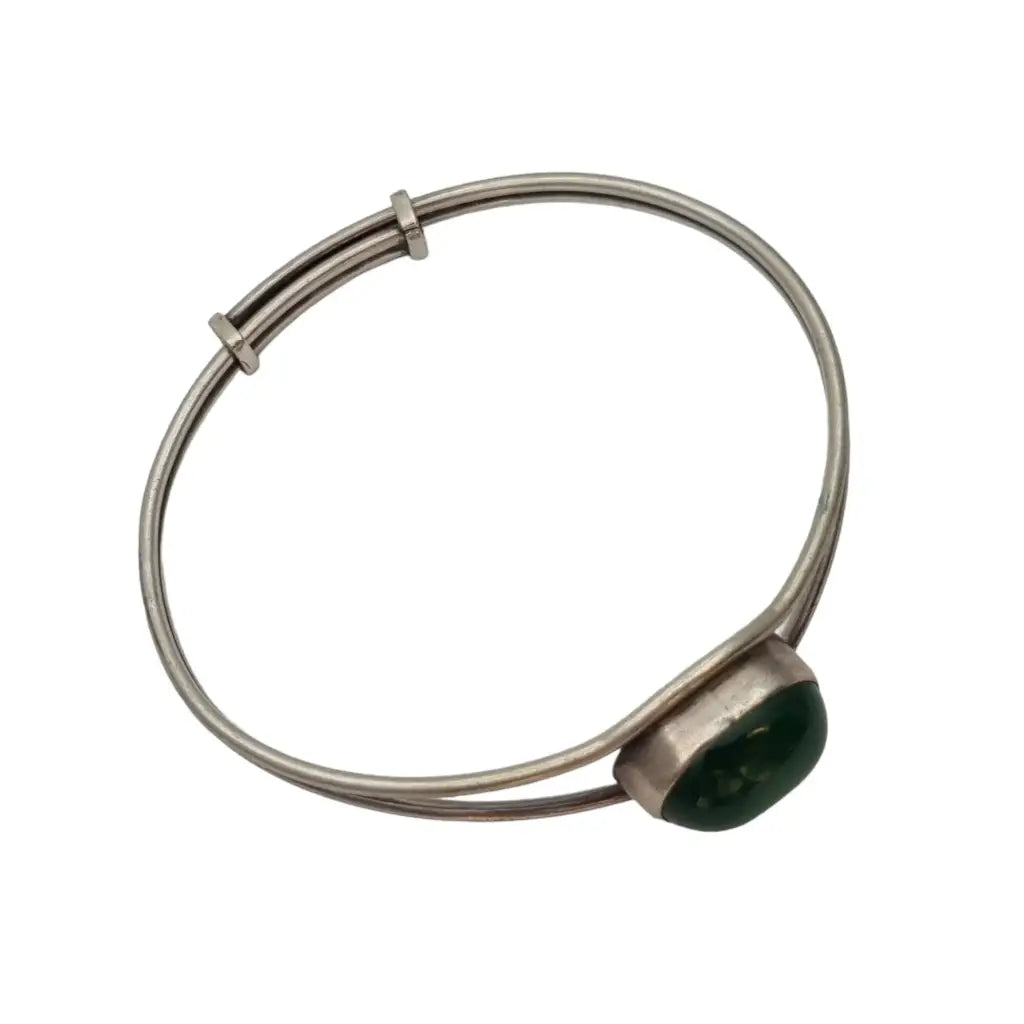 Brazalete de calcedonia pulsera Boho plata piedra verde natural Circa 1970