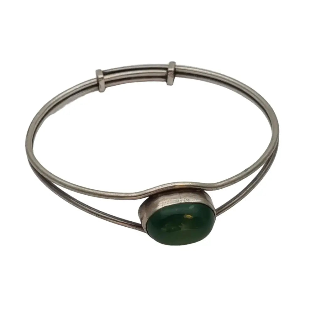 Brazalete de calcedonia pulsera Boho plata piedra verde natural Circa 1970