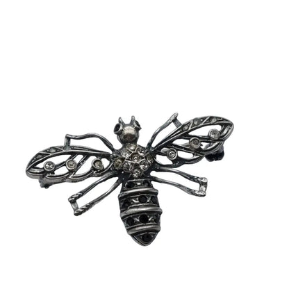 Broche de abeja plata insecto joya diamantes imitación en blanco y negro