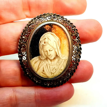 Broche alfiler virgen maria plata pintada a mano regalos religiosos para mujer