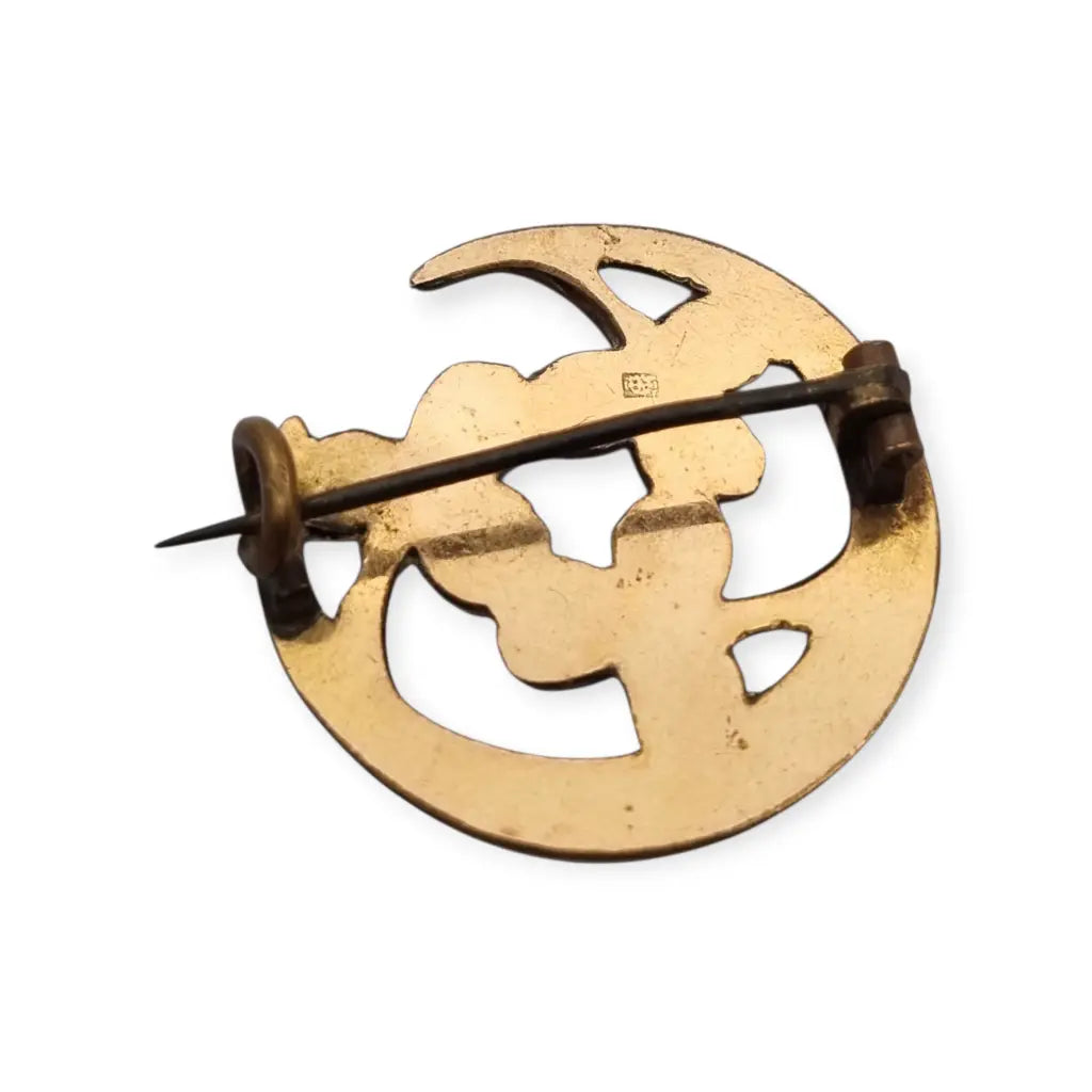 Broche antiguo art nouveau tréboles y luna creciente metal color dorado