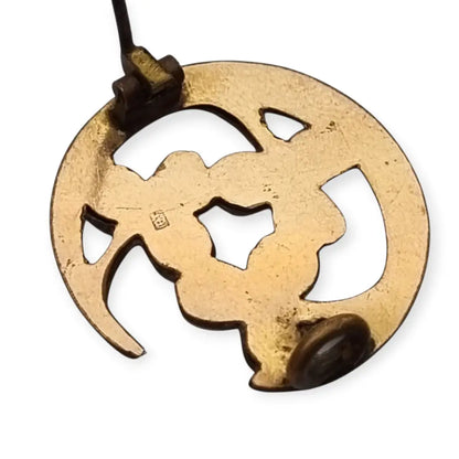 Broche antiguo art nouveau tréboles y luna creciente metal color dorado