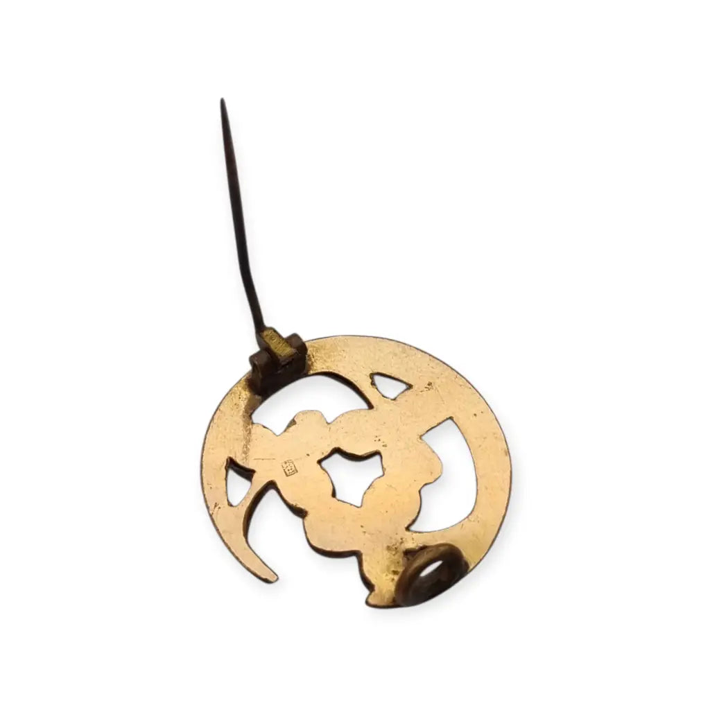 Broche antiguo art nouveau tréboles y luna creciente metal color dorado