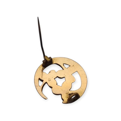 Broche antiguo art nouveau tréboles y luna creciente metal color dorado