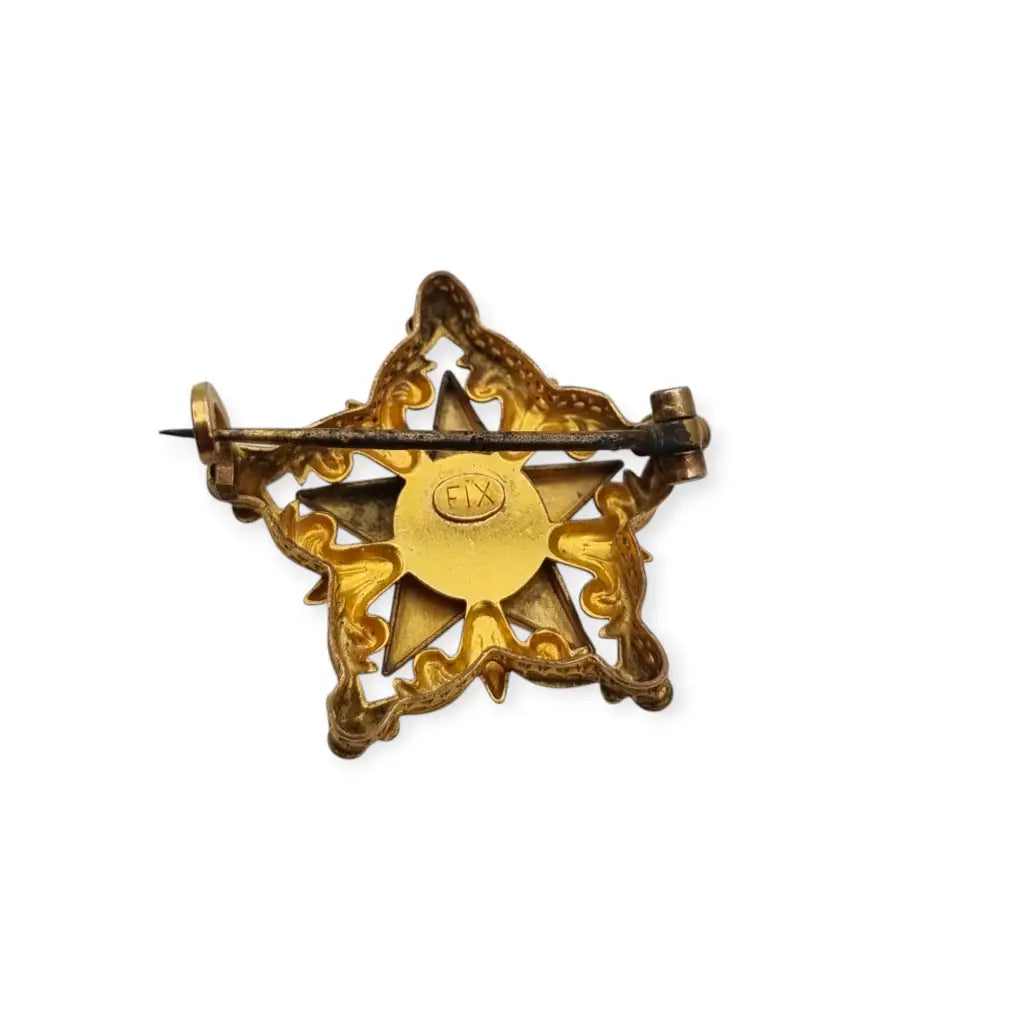 Broche antiguo de estrella victoriano oro FIX con perla coleccionable 1900.