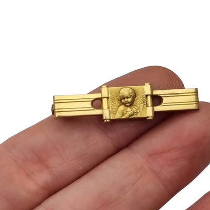 Broche antiguo FIX Art Déco francés con querubín pin de ángel oro