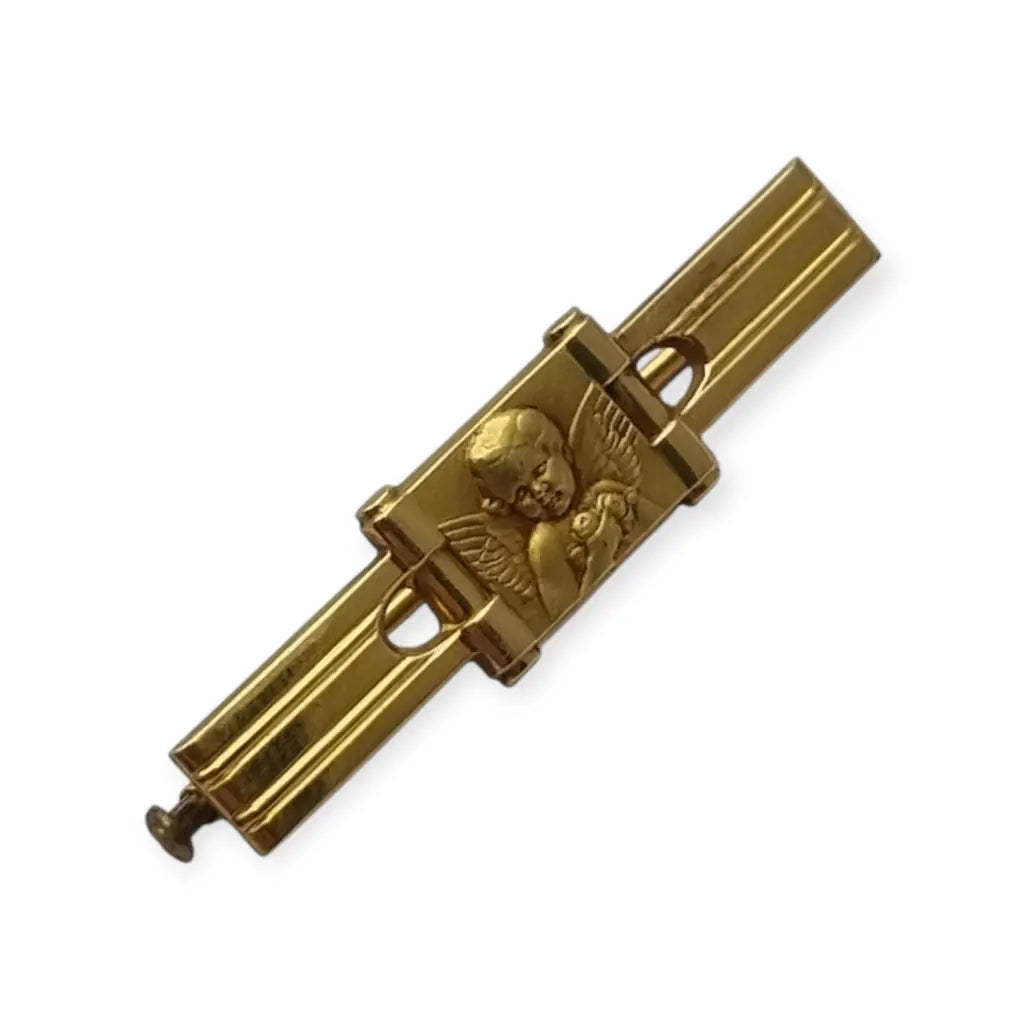 Broche antiguo FIX Art Déco francés con querubín pin de ángel oro