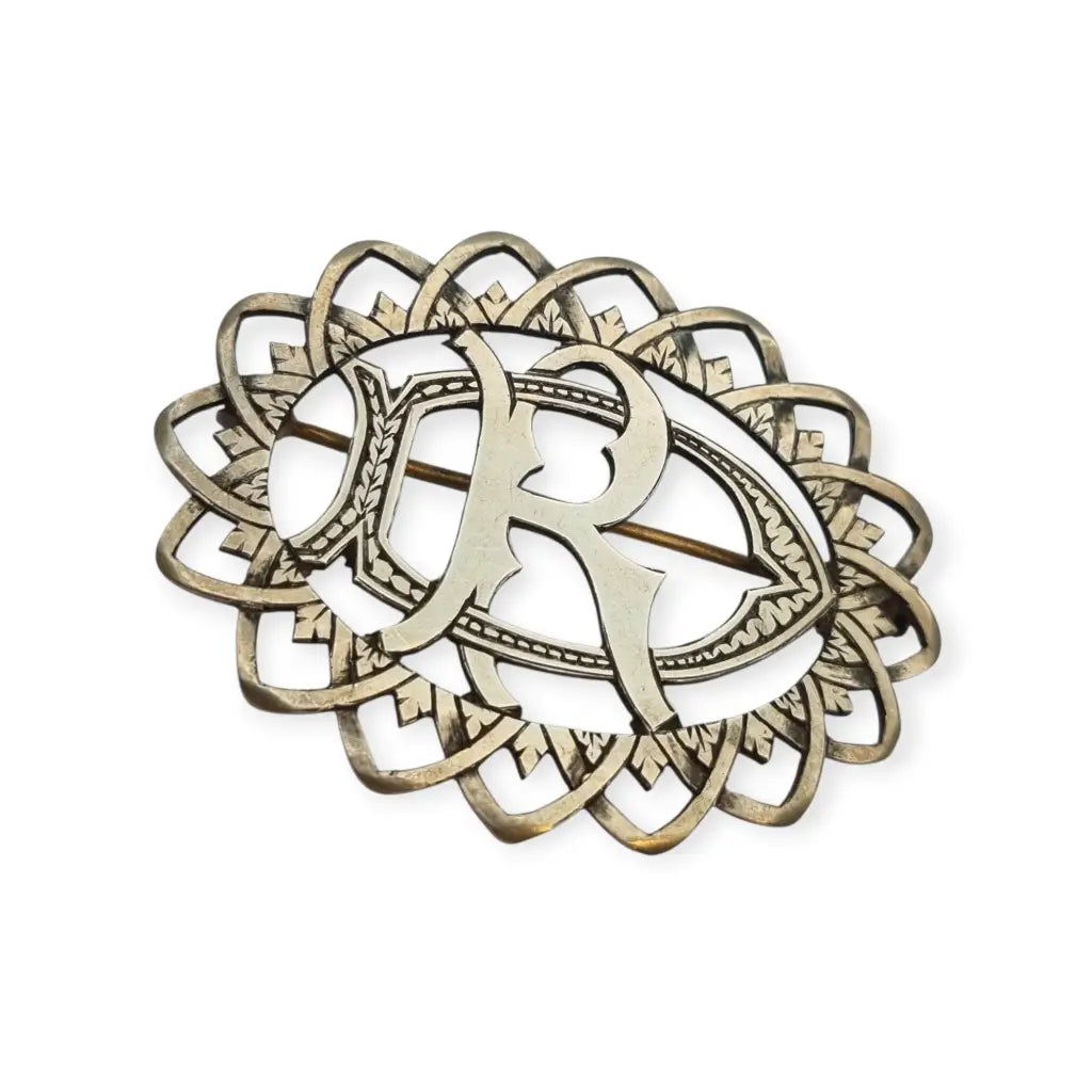 Broche antiguo iniciales “DR” o ’RD’ calado en plata Circa 1940. - LaBizarreSusu