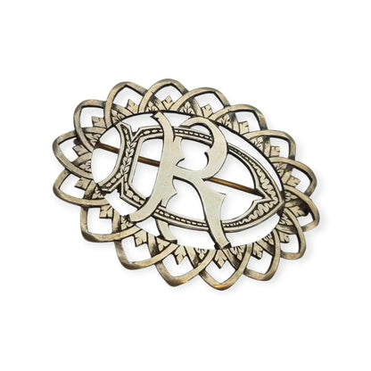 Broche antiguo iniciales “DR” o ’RD’ calado en plata Circa 1940. - LaBizarreSusu