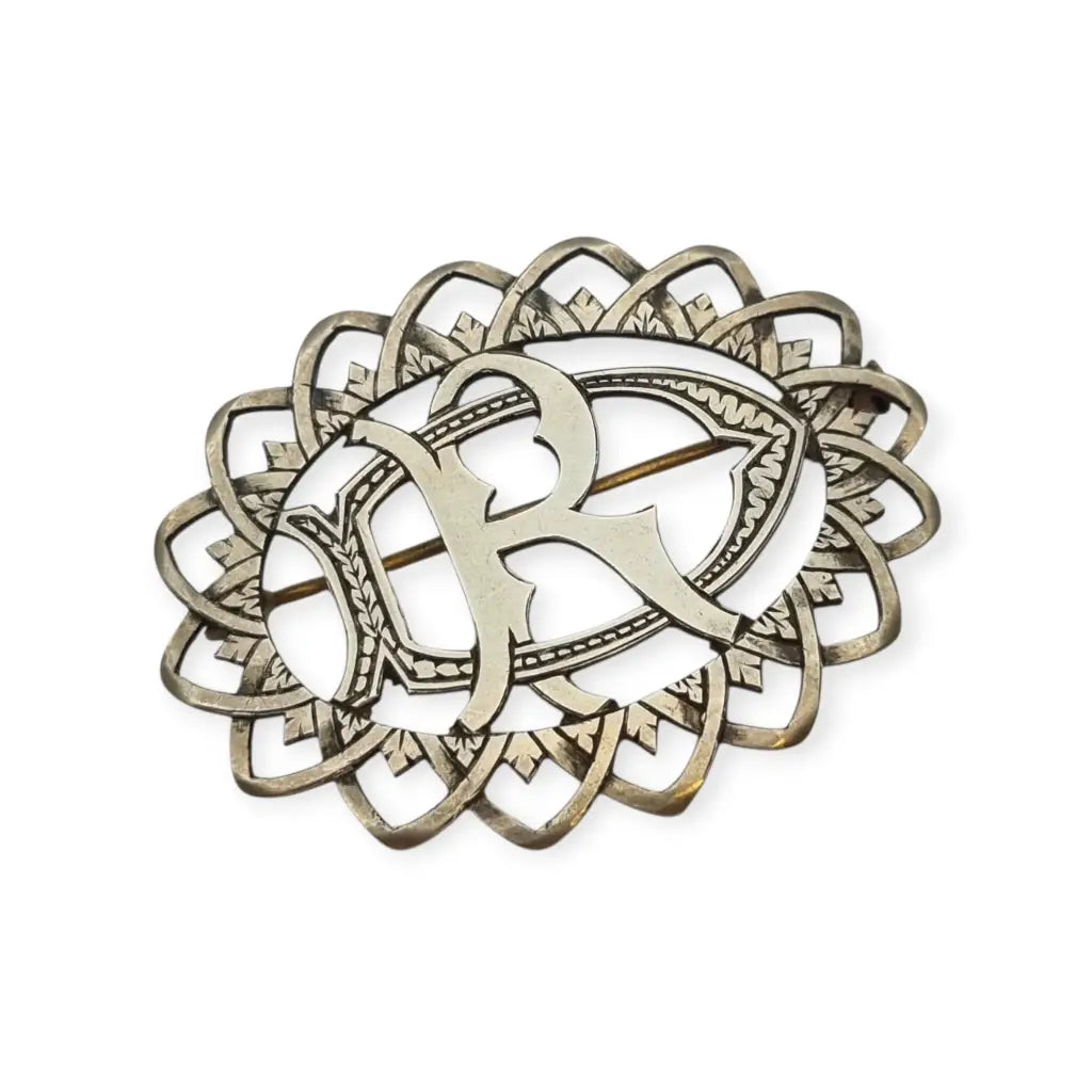 Broche antiguo iniciales “DR” o ’RD’ calado en plata Circa 1940. - LaBizarreSusu