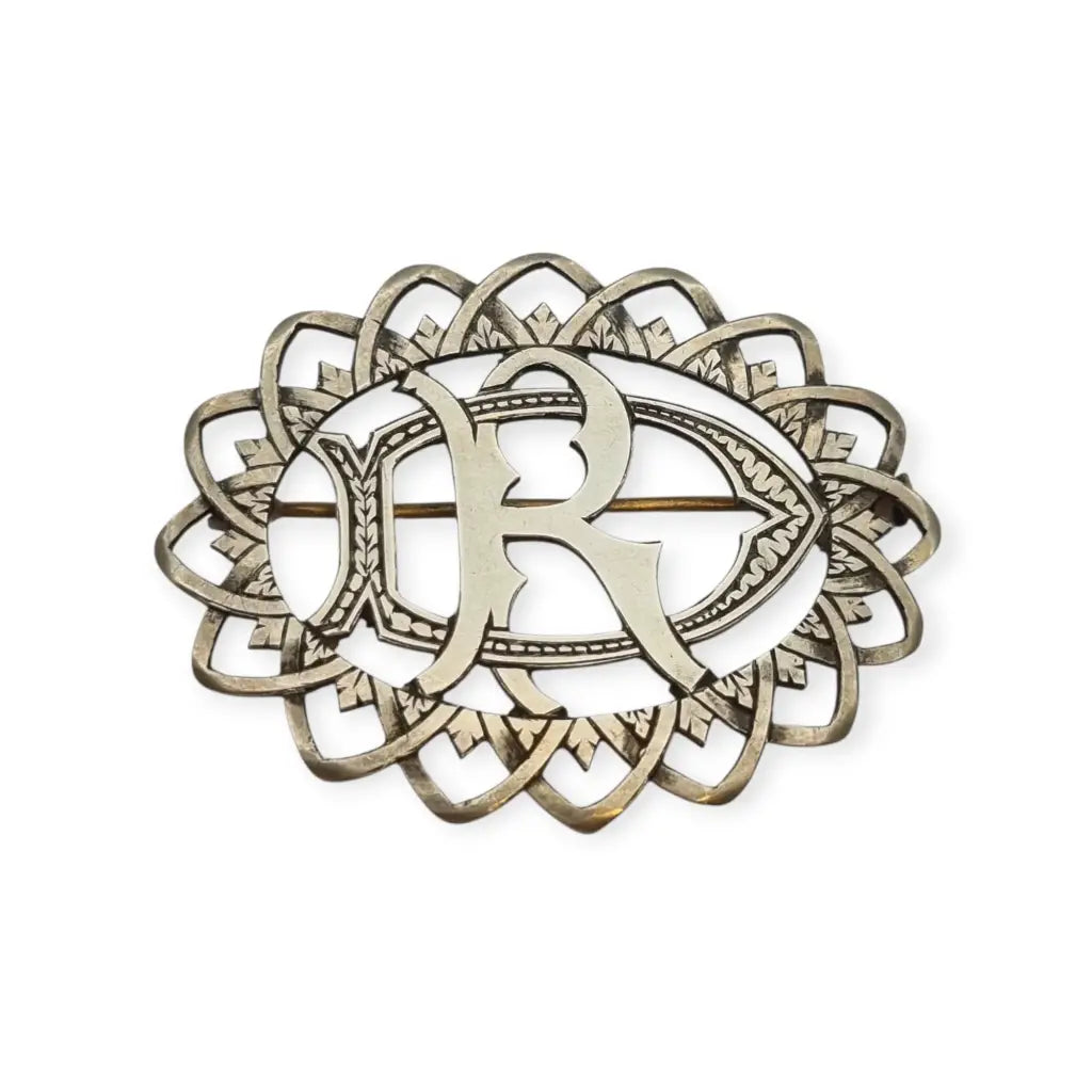 Broche antiguo iniciales “DR” o ’RD’ calado en plata Circa 1940. - LaBizarreSusu