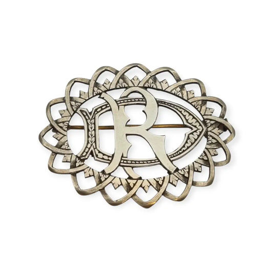 Broche antiguo iniciales “DR” o ’RD’ calado en plata Circa 1940. - LaBizarreSusu
