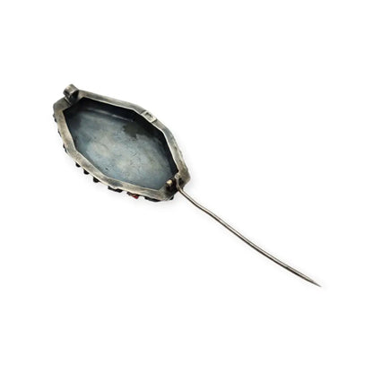 Broche antiguo de plata 800 y coral rojo natural joyería oriental circa