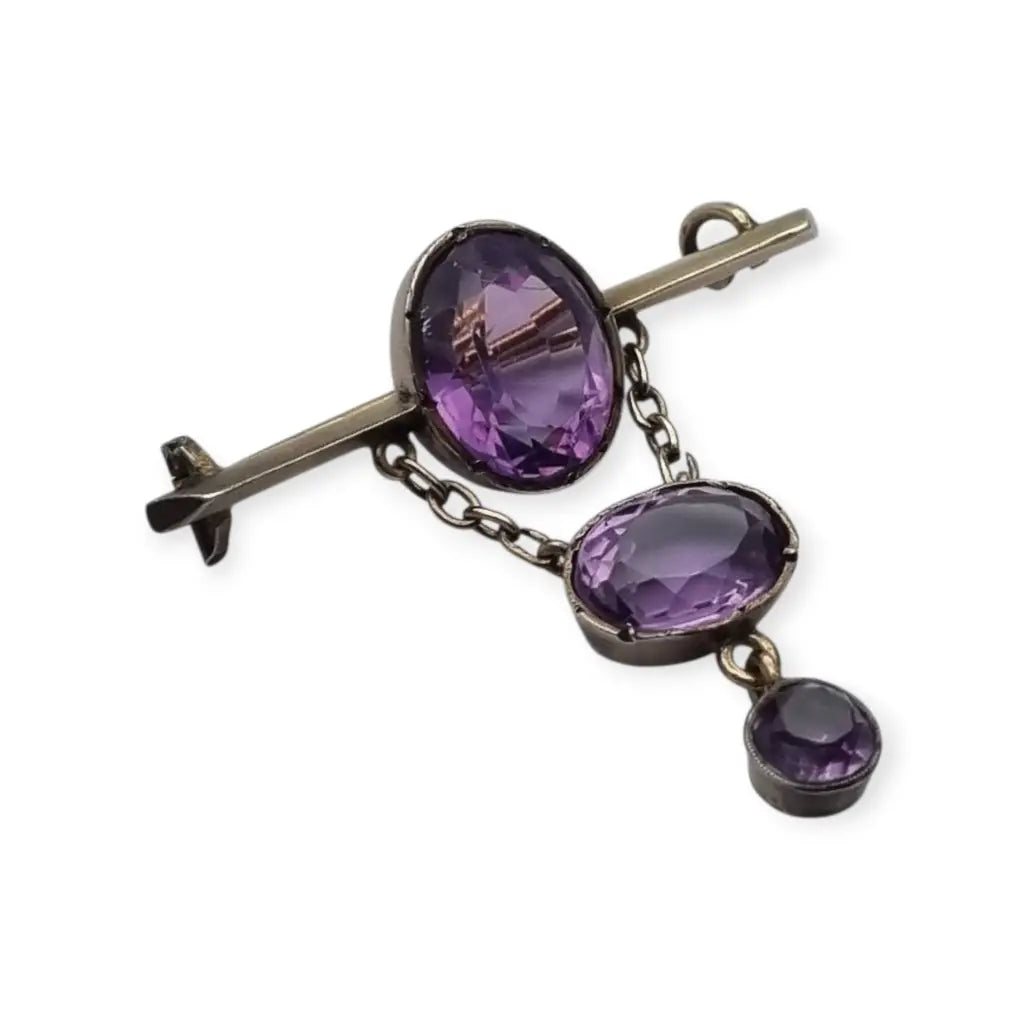 Broche antiguo de plata Art Déco con colgante color amatista para mujer circa
