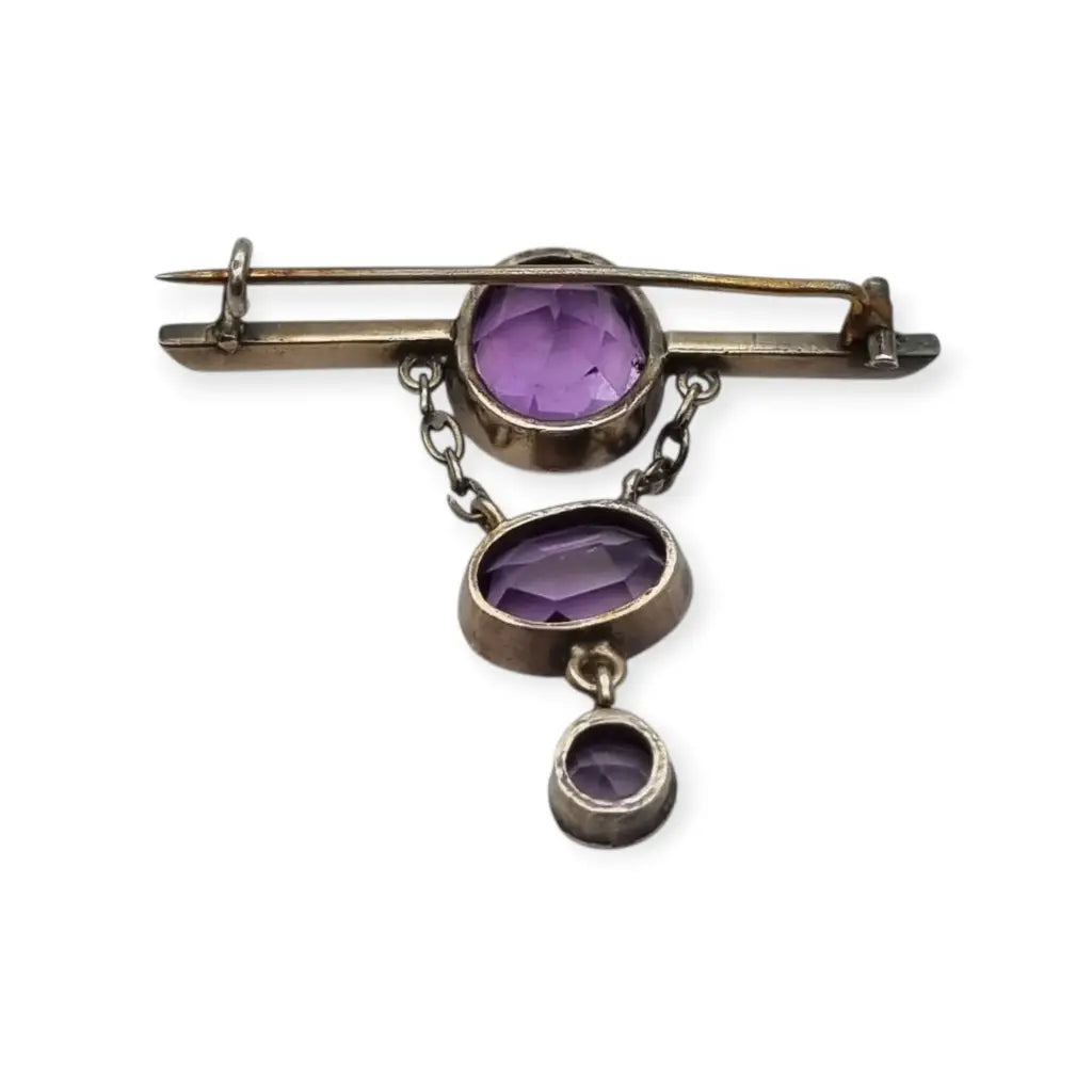 Broche antiguo de plata Art Déco con colgante color amatista para mujer circa