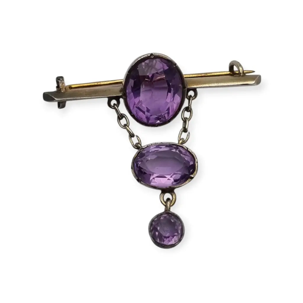 Broche antiguo de plata Art Déco con colgante color amatista para mujer circa