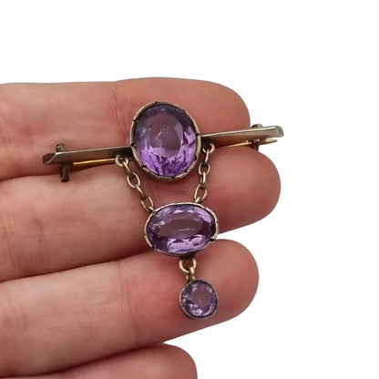 Broche antiguo de plata Art Déco con colgante color amatista para mujer circa