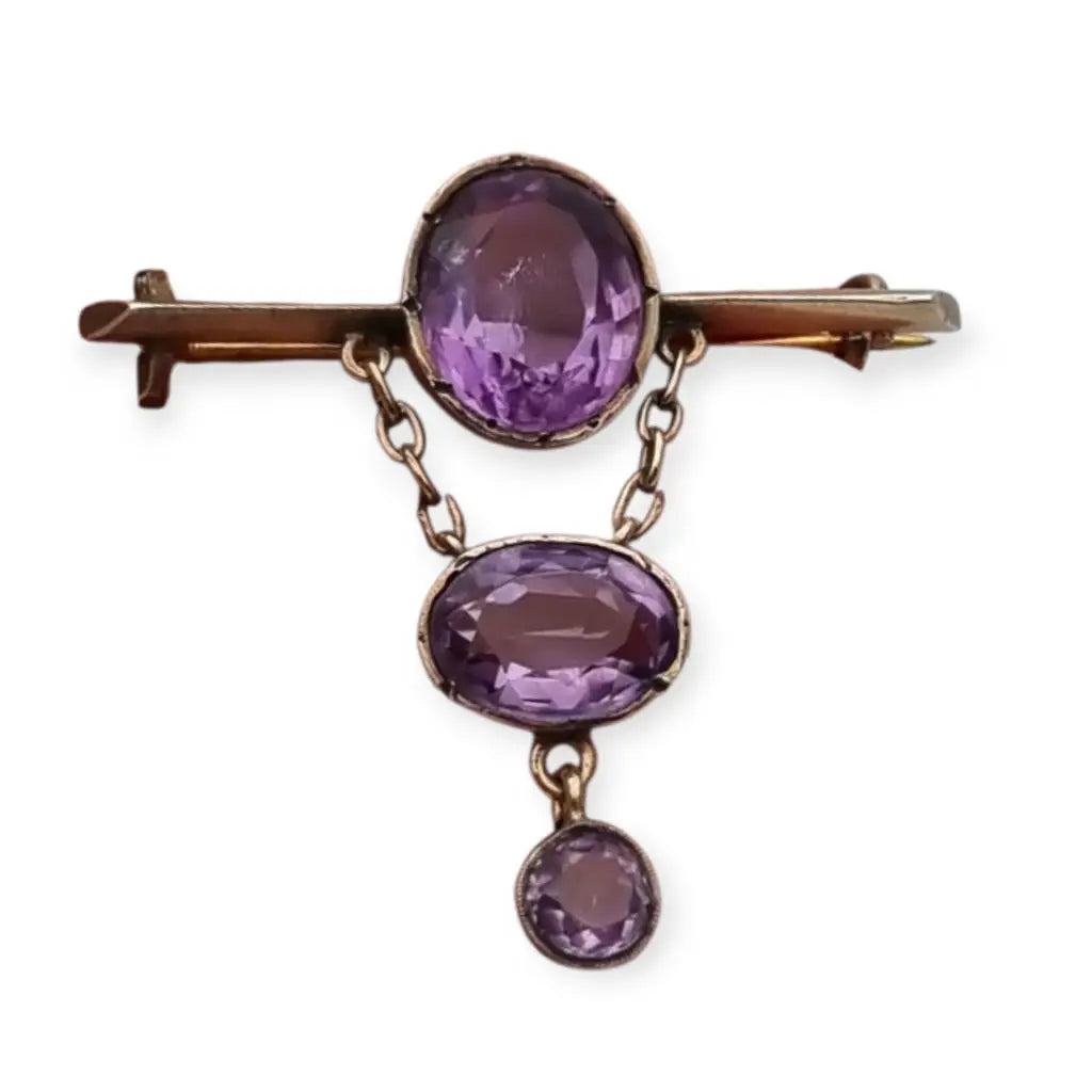 Broche antiguo de plata Art Déco con colgante color amatista para mujer circa
