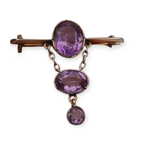 Broche antiguo de plata Art Déco con colgante color amatista para mujer circa