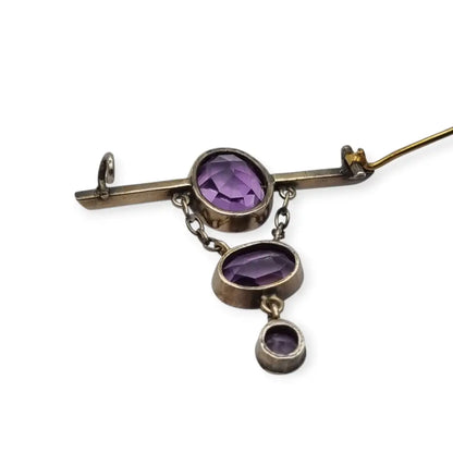 Broche antiguo de plata Art Déco con colgante color amatista para mujer circa
