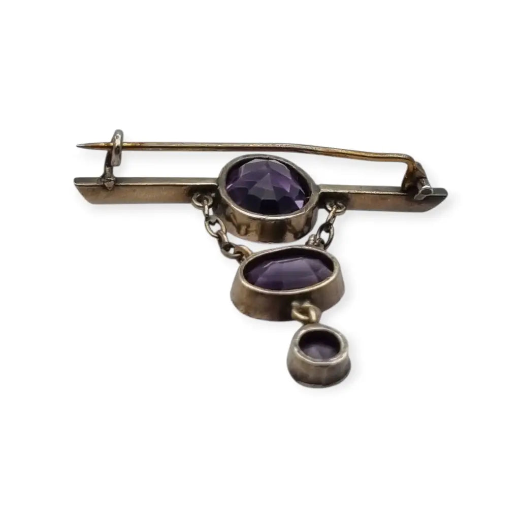Broche antiguo de plata Art Déco con colgante color amatista para mujer circa