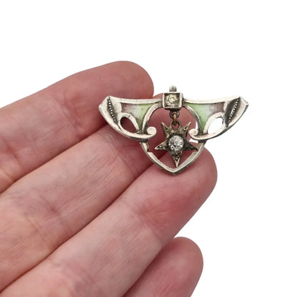 Broche antiguo de plata esmaltada modernista con estrella Art Nouveau 1920.