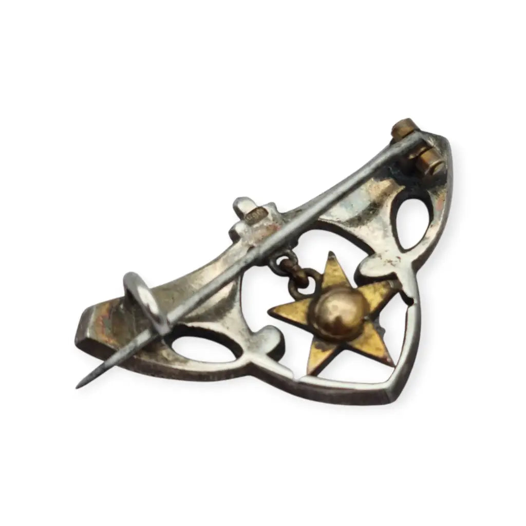 Broche antiguo de plata esmaltada modernista con estrella Art Nouveau 1920.