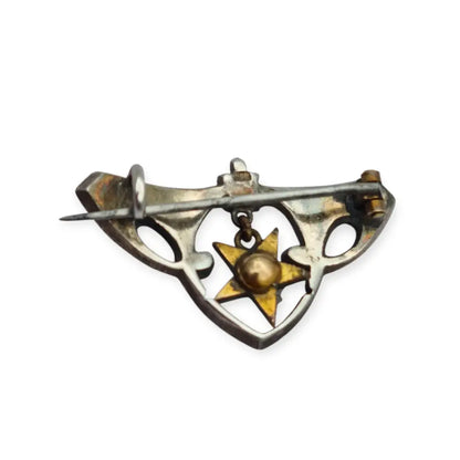 Broche antiguo de plata esmaltada modernista con estrella Art Nouveau 1920.